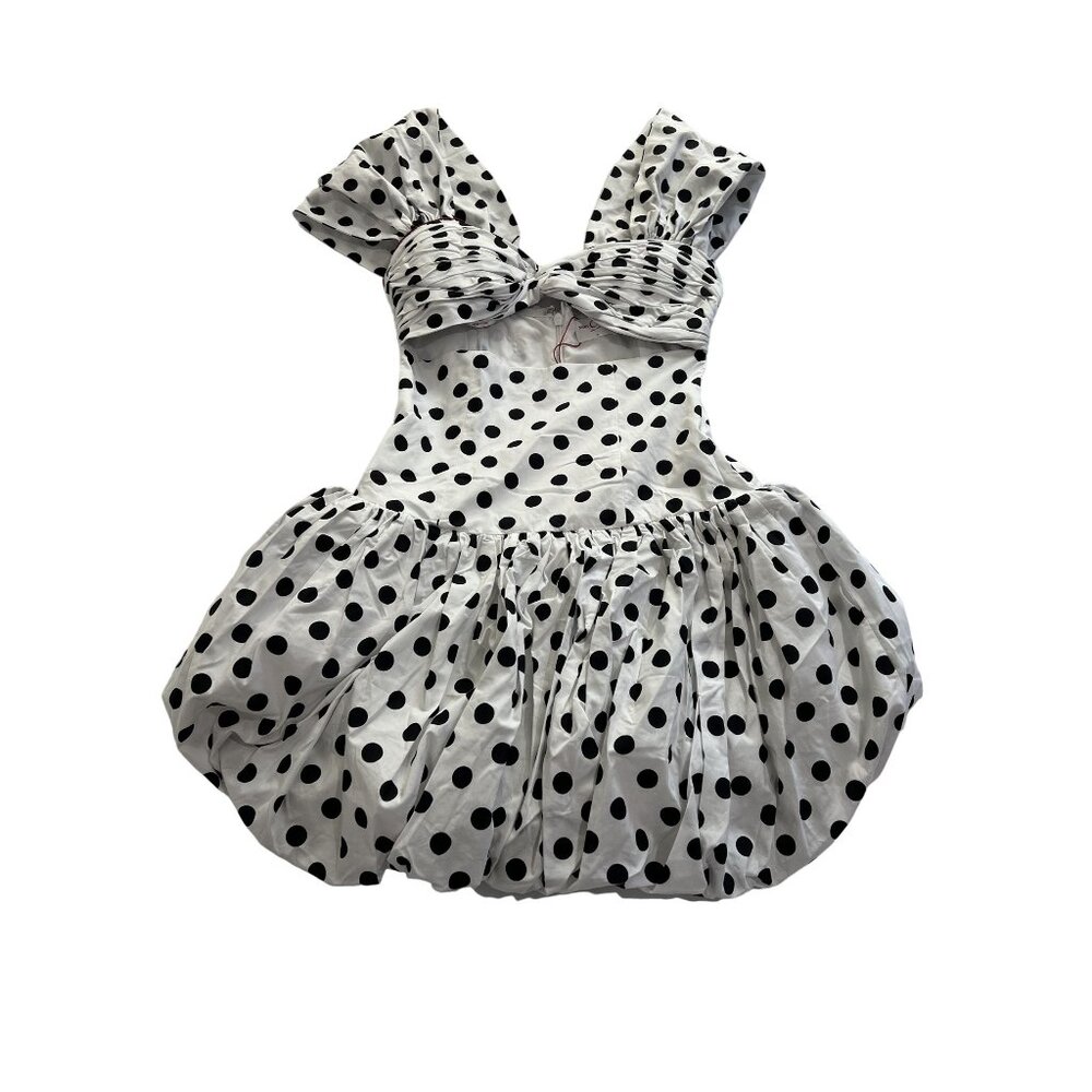 Miss Circle Umika Polka Dots Bubble Hem Mini Dress in White Black